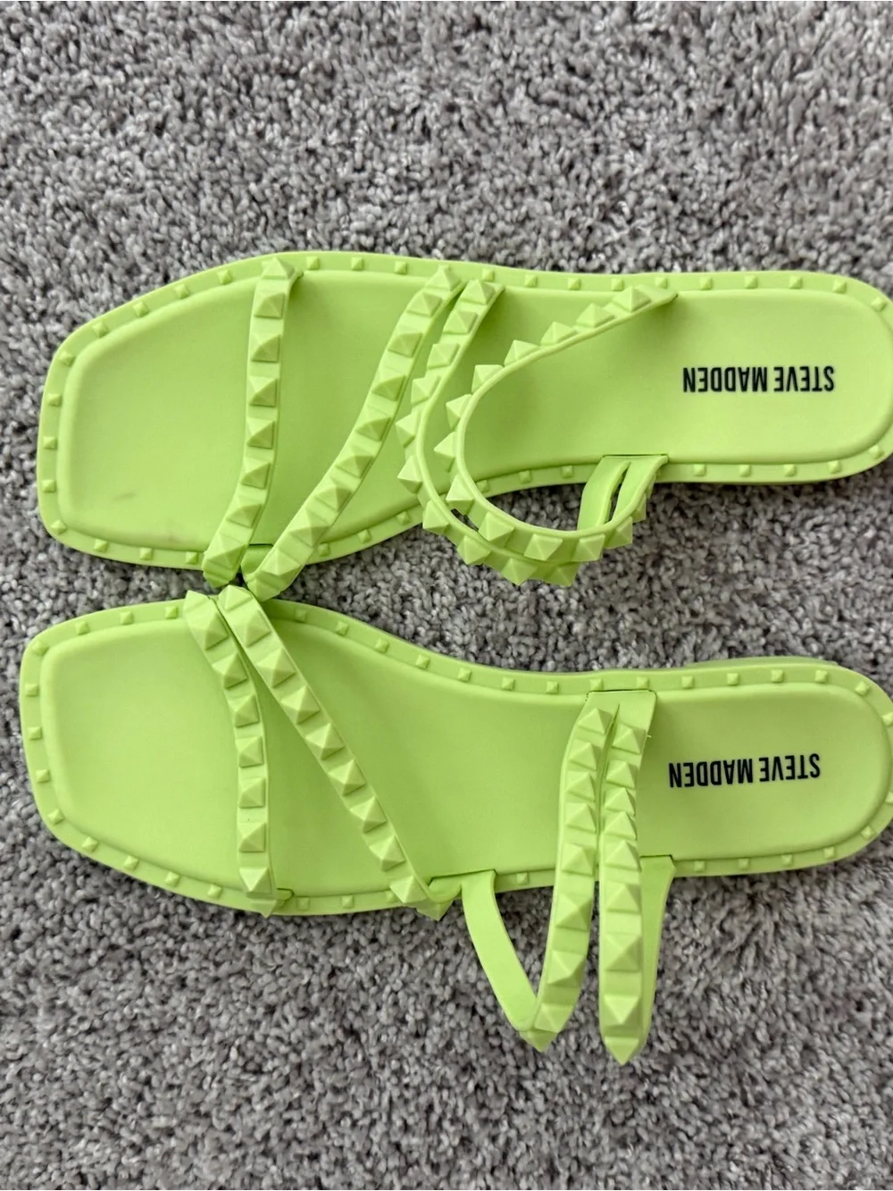Steve Madden Neon Lime Pyramid Stud Slide Sandals